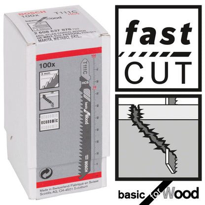 Bosch T111C Basic Jigsaw Blade for Wood (Pack of 100)