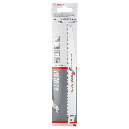 Bosch S3456XF Progressor Reciprocating Saw Blade for Wood & Metal 200mm (Pack of 5)