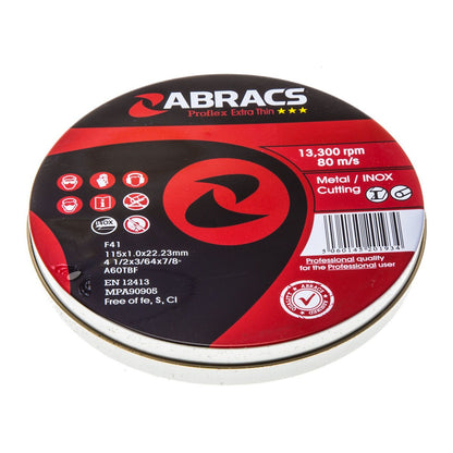 Abracs PFET11510FI Proflex Flat Extra Thin INOX Cutting Disc 115 × 1 × 22mm (Pack of 10)